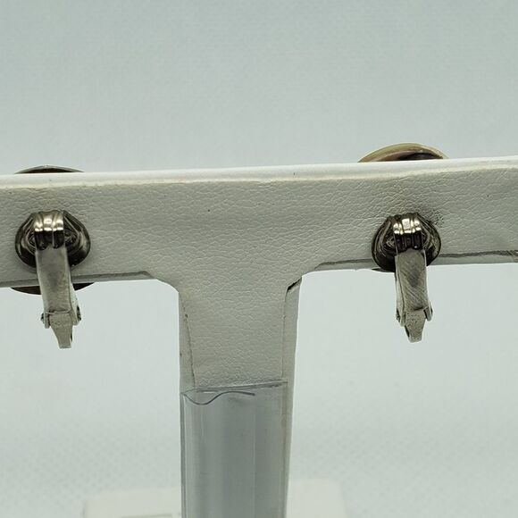 Vintage Abalone Shell Button Clip-On Earrings - Picture 4 of 5